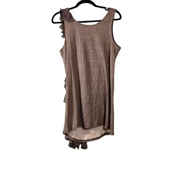 Mystree Size Medium Women's Blouse Sleeveless Ruffle Accent Lined Tan - Picture 2 of 7